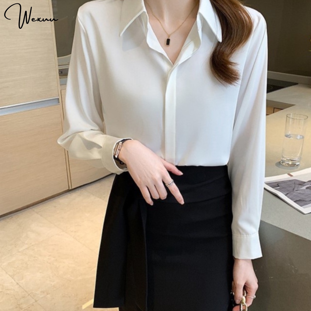 Áo sơ mi trắng công sở dài tay giấu nút cơ bản thiết kế form Hàn Quốc Wexuu Design- SM01SP
