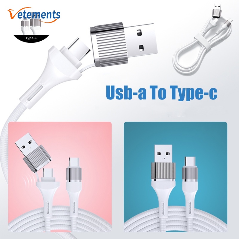 Dây Cáp Sạc Nhanh Truyền Dữ Liệu 3A 60W USB Sang Type C 2 Trong 1