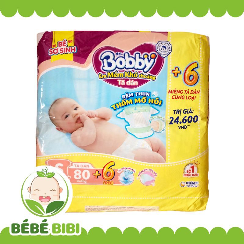 [CỘNG 6 MIẾNG] Tã dán BOBBY mới lưng thấm mồ hôi S80+6 miếng tã dán cùng loại