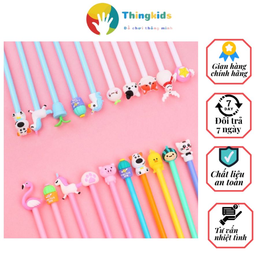 Set 20 chiếc bút bi mực nước siêu xinh nhiều hình cute kèm túi zip - Thingkids