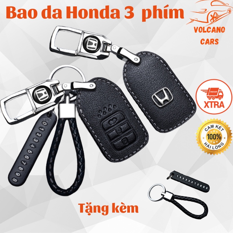 Bao da chìa khóa ô tô Honda bảo vệ chìa bền đẹp và chắc chắn ốp cho các loại smartkey City, Civic, Crv loại 3 phím