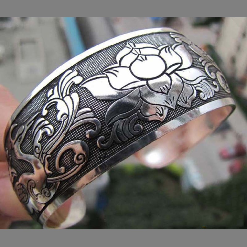 [Phổ Biến] Vòng Tay Bạc Tây Tạng Hình Chim Hạc / Đám Mây Nóng Bỏng