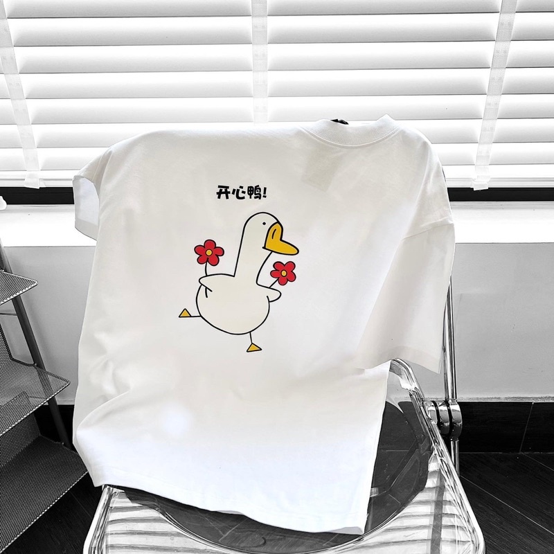 Áo thun tay lỡ nam nữ,in hoạ tiết Dubong màu trắng