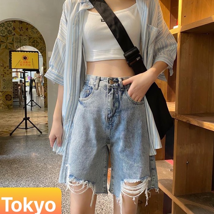 QUẦN SOT SHORT NỮ JEAN NGỐ LỬNG XANH RÁCH LƯNG CAO NÂNG MÔNG NHẬT BẢN XINH XẮN DỄ THƯƠNG- TOKYO FASHION