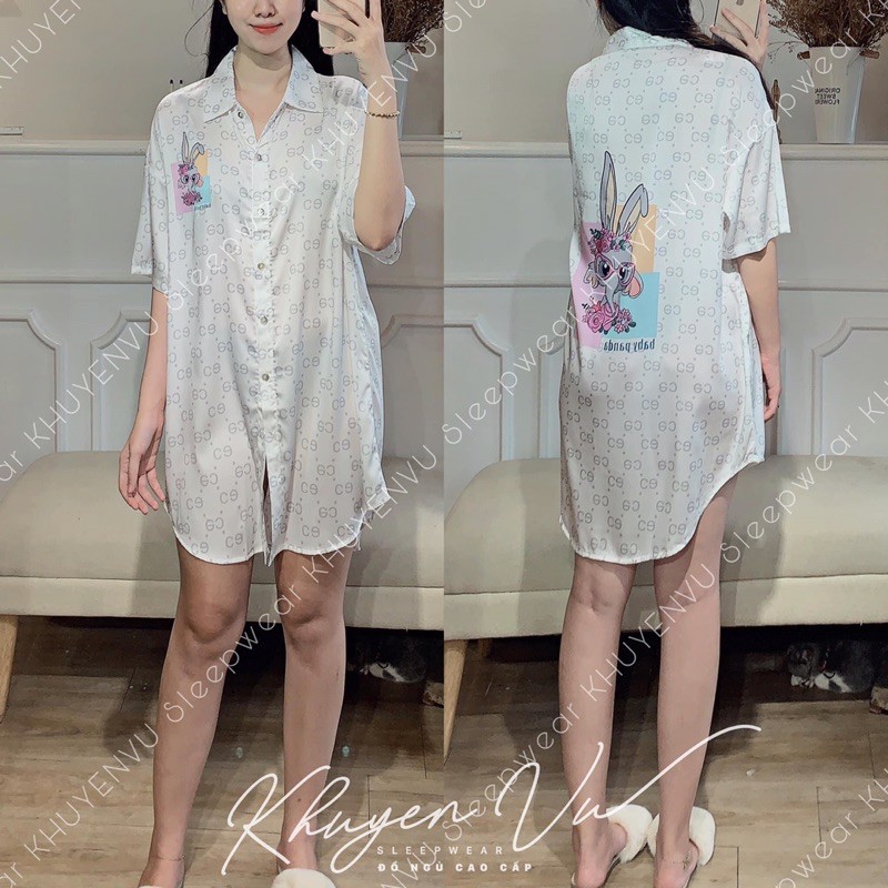 Đầm ngủ sơ mi lụa tay lỡ cao cấp quảng châu 6