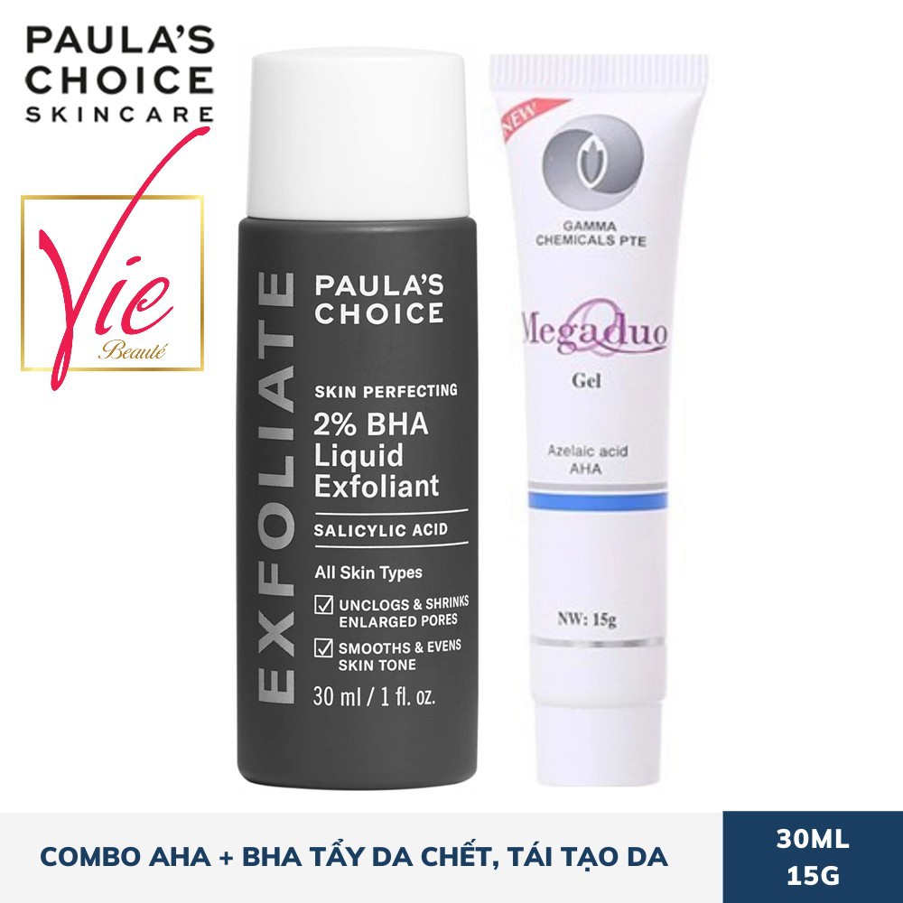 COMBO Paula's Choice BHA 2% [30ml] + Megaduo (AHA) Gel [15g] AHA + BHA tẩy da chết, tái tạo da