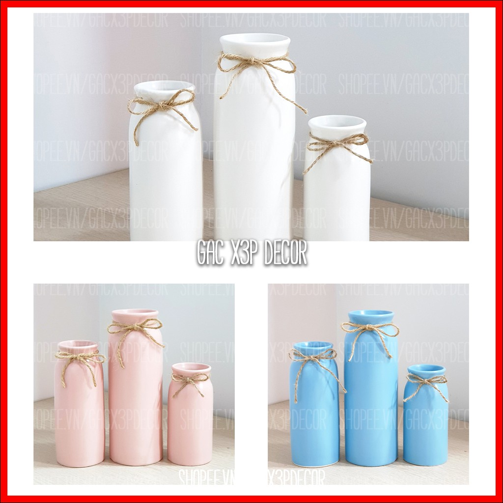 Lọ hoa gốm sứ - Bộ ba bình màu pastel dáng ống