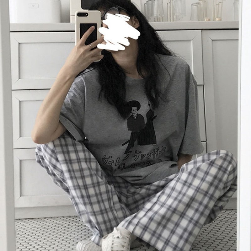 Set Bộ Unisex Họa Tiết Samurai - Mix Cùng Quần Kẻ Caro Ống Rộng Dáng Suông Chất Liệu Co Giãn (Có Bán Lẻ) | BigBuy360 - bigbuy360.vn