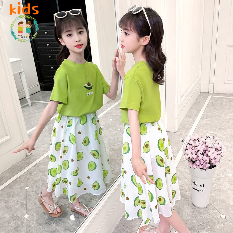 Set Áo Thun Tay Ngắn + Chân Váy Phong Cách Phương Tây Thời Trang Mùa Hè Cho Bé Gái 3-5 - 8-10 - 12-13 Tuổi