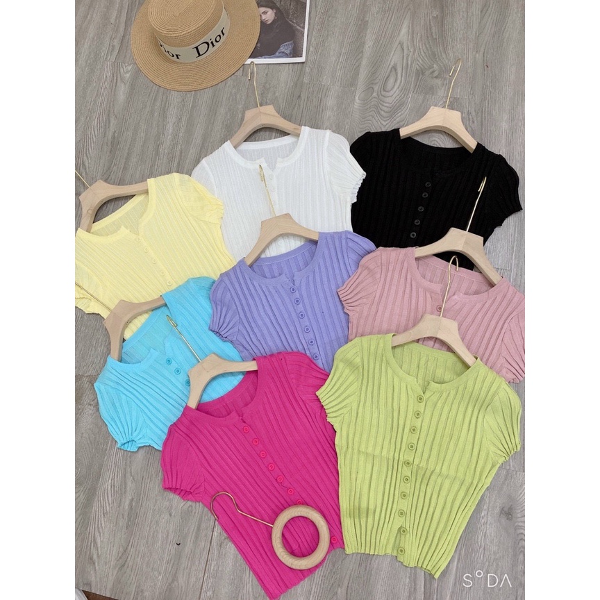 Áo croptop nữ chất len mongtogi gân nhiều khuy hàng Quảng Châu 100% nhiều màu lựa chọn