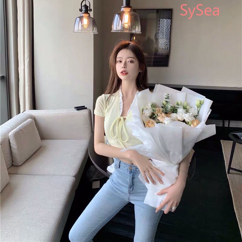 Áo Croptop Họa Tiết Bướm Phong Cách Hàn Quốc Quyến Rũ Cho Nữ