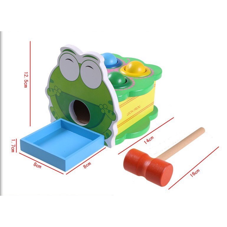 Bộ đồ chơi đập bóng Ếch bằng gỗ  - Quà 1/6 cho bé -  Đồ chơi gỗ Smart Baby dochoigo040