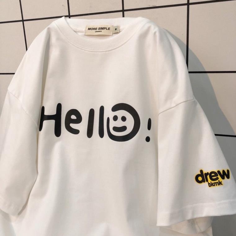 Áo Thun Tay Lỡ Unisex HELLO Vải Tici Form Rộng(Hàng Sẵn, Ảnh Thật)