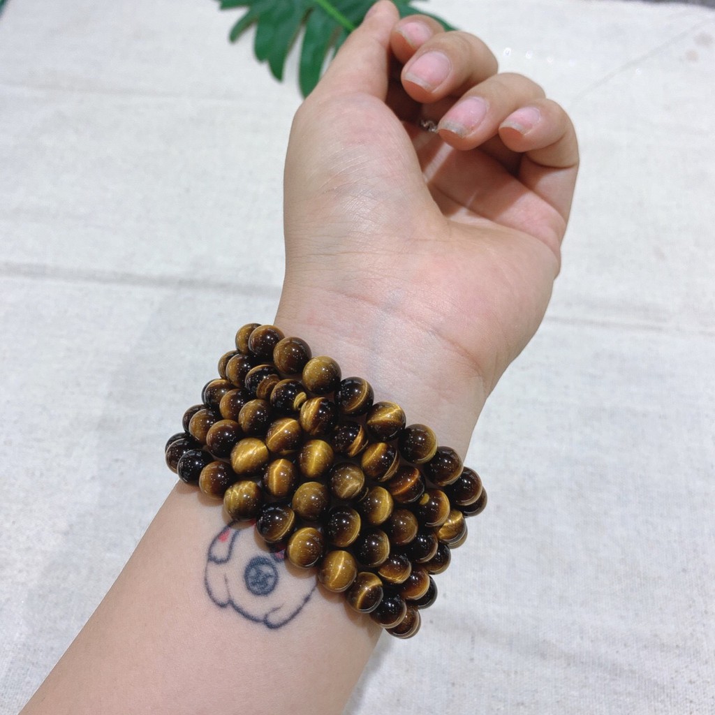 Vòng Tay Đá Mắt Hổ Vàng Nâu Chuẩn 4A Đủ Size 6mm-18mm