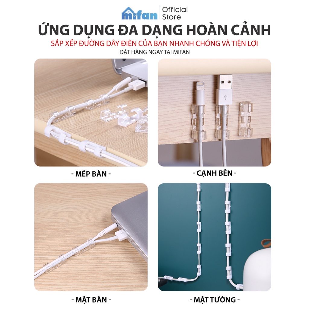 Bộ miếng dán đi dây điện MIFAN 16 cái cỡ to kẹp 2-3 dây - Cố định dây cáp dán tường, keo dính 3M siêu chắc