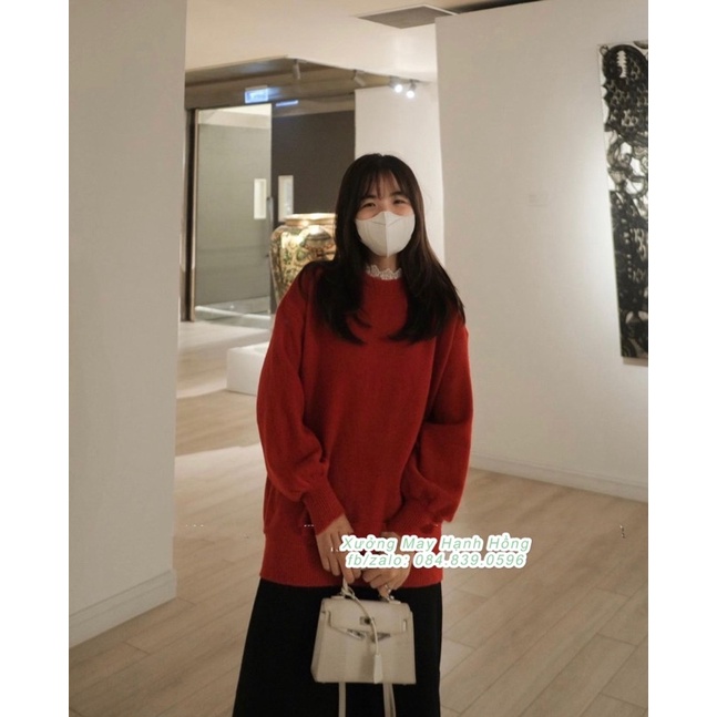 Áo len cổ viền ren tay bo Hàn Quốc, Áo len đỏ chất len mịn cao cấp hàng Quảng Châu loại 1 - Xưởng May Hạnh Hồng | BigBuy360 - bigbuy360.vn