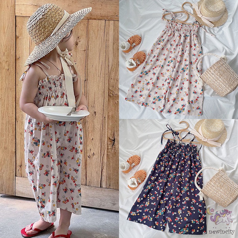 Bộ Áo Liền Quần Hai Dây Ống Rộng Phong Cách Hàn Quốc Cho Bé Gái