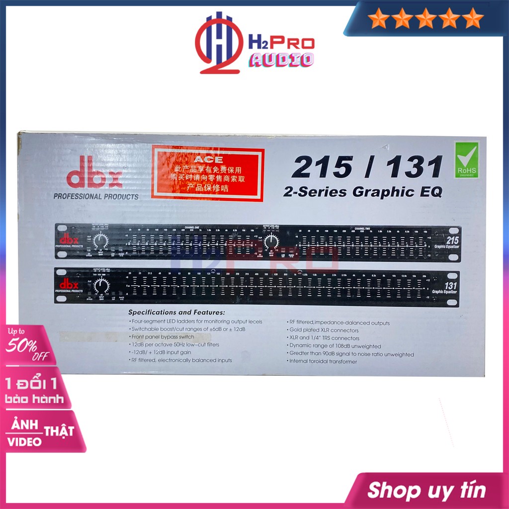Lọc xì equalizer, lọc xì âm thanh DBX 215 cao cấp-2 kênh-30 cần chỉnh sắc nét từng âm thanh(tặng 4 khẩu 6 ly)-Shop H2pro