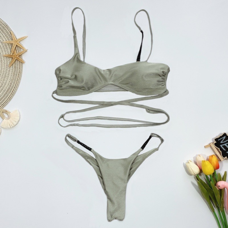 [BKN1138] &lt;ÂU&gt; SET BIKINI ÁNH NHŨ XANH MINT QUẦN THONG/LỌT KHE (CHUN MÔNG)