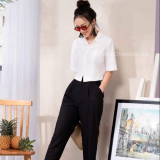 Áo sơ mi nữ trắng dáng crop-top, hàng thiết kế chính hãng Xưởng Áo Trắng