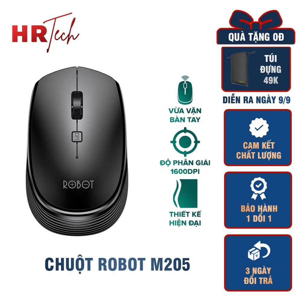 Chuột Không Dây ROBOT M205 Có Nút Tùy Chỉnh Độ Phân Giải Thiết Kế Gọn Nhẹ - Bảo Hành 12 Tháng