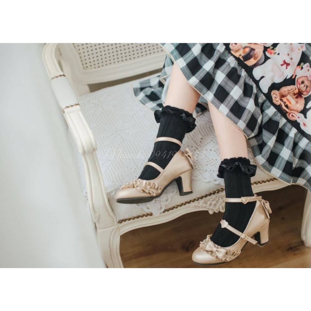 Tất, vớ cổ chân Lolita viền ren bông sen, phong cách công chưa dễ thương, vớ lưới hè có lỗ thông hơi thoáng mát Noisocks