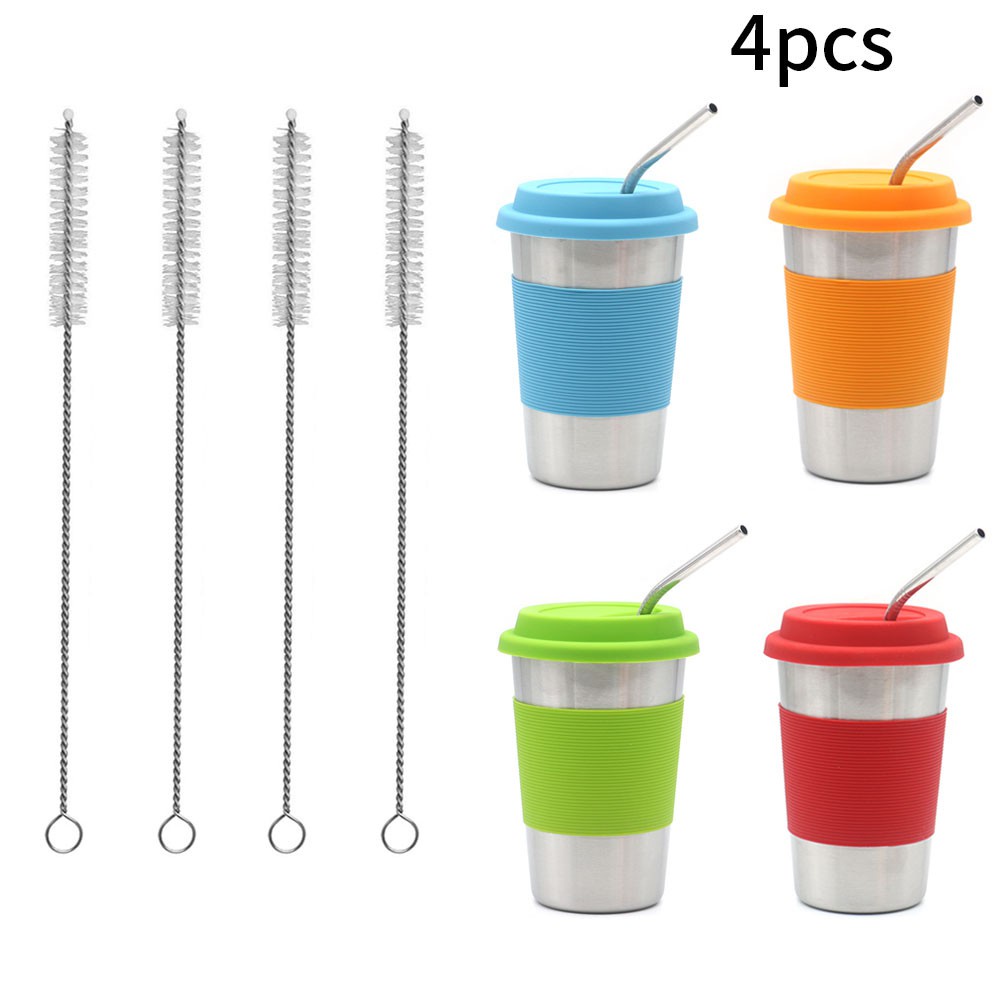 Tumbler with Straw Travel Mugs Straw Cup Stainless Steel Water Cup with Leakproof Lid Straws for Ice Cold Warm Drinking 500ml 4PCS 