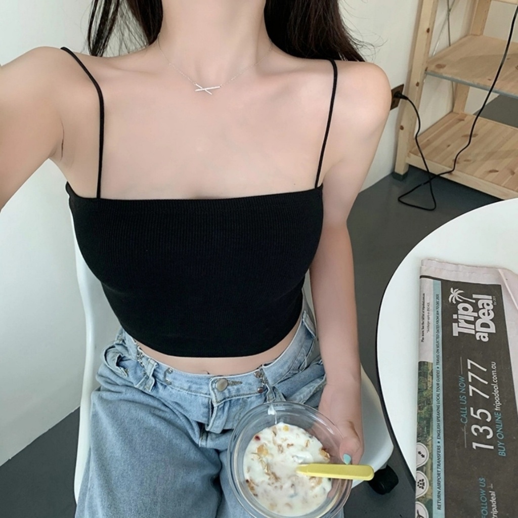 Áo hai dây nữ ống cúp ngực 2 dây hở lưng lụa trơn cao cấp kiểu sợi bún Hàn Quốc vải cotton đẹp trắng đen AO014 | BigBuy360 - bigbuy360.vn