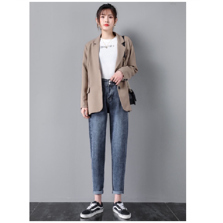 Quần bò baggy nữ quần jeans nữ cạp cao lưng chun quần nữ đẹp chín tấc  Cam Shop C06