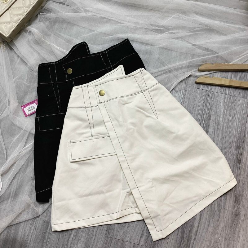 Chân váy - quầy váy kaki vạt chéo phối viền chỉ nổi - CV05 | BigBuy360 - bigbuy360.vn