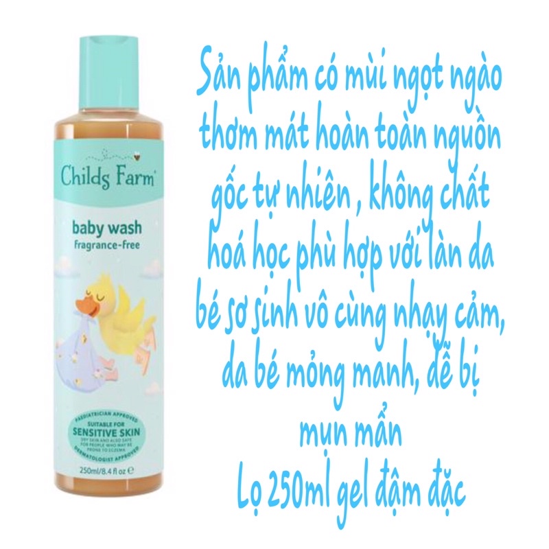Gel tắm hữu cơ toàn thân cho bé Chids Farm các mùi hương lọ 250ml đậm đặc