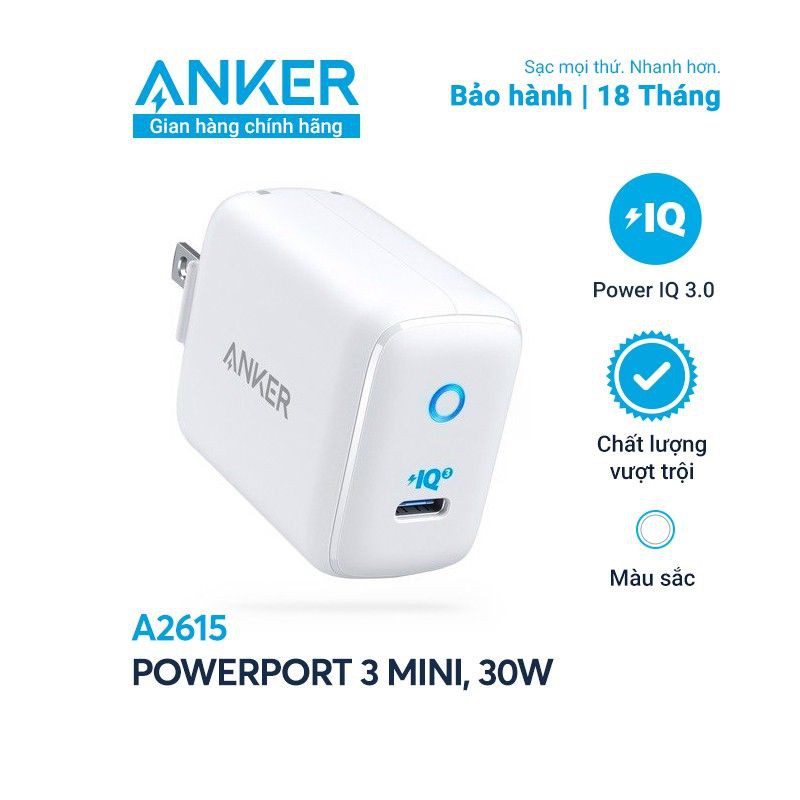 Sạc ANKER PowerPort III mini 1 cổng PIQ 3.0 30W - A2615