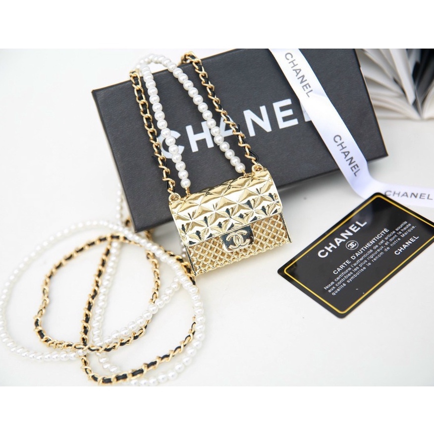 Túi Xách Nữ - Túi C.H.A.N.E.L Mini Ngọc Trinh Full Box - Dây Kép Ngọc Phối Xích Sang Chảnh Đeo Được 2 Kiểu