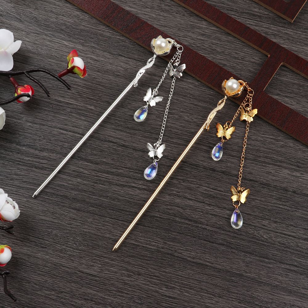 Trâm cài tóc trang trí tua rua dài đính ngọc trai nhân tạo phong cách Trung Hoa cổ điển