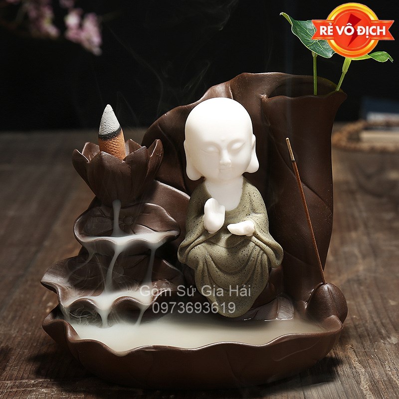 Thác khói trầm hương Tam thánh tọa thiền tặng kèm 5 nụ trầm