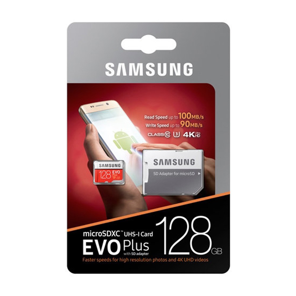 Thẻ nhớ MicroSDXC Samsung Evo Plus 128GB U3 4K - Tốc độ đọc 100 Mb/s - Tốc độ ghi 60 Mb/s - Box Hoa màu đỏ