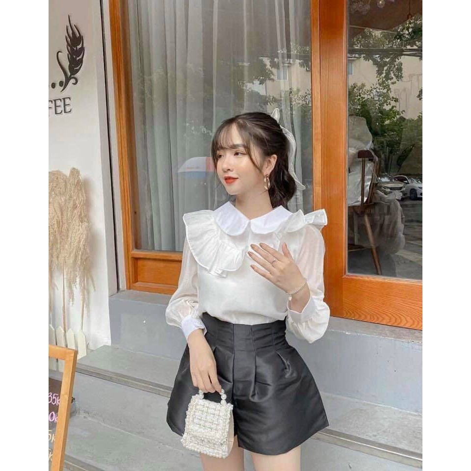 Áo sơ mi nữ cổ bèo chất tơ óng loại đẹp giá tốt Â,021