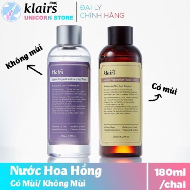 Nước hoa hồng Dưỡng Ẩm Da Không Mùi Klairs Supple Preparation Unscented Toner 180ml