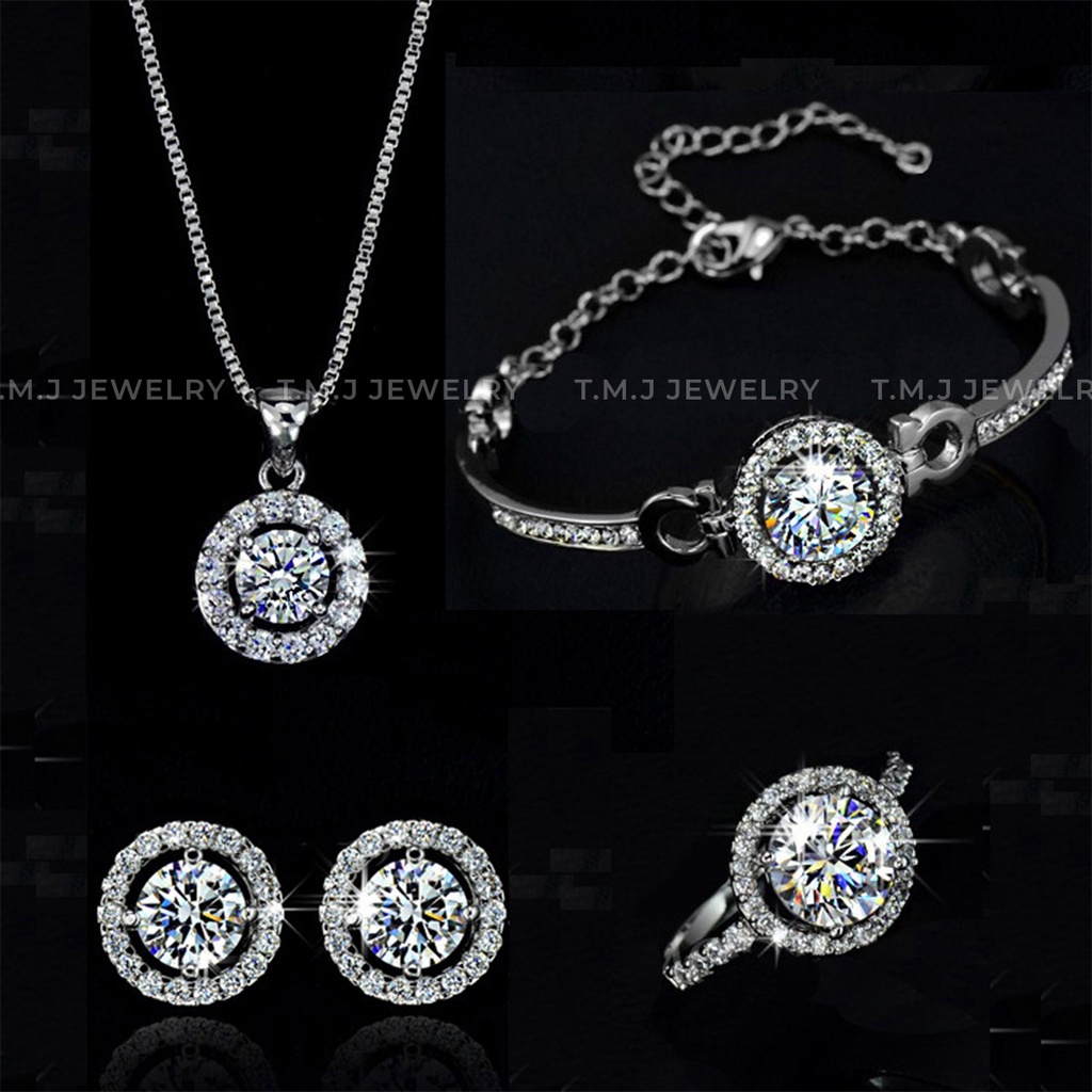 Set bộ 4 món bạc s925 TMJ vòng cổ, vòng tay, khuyên tai, nhẫn hot trend dễ phối đồ Hàn Quốc - combo 2