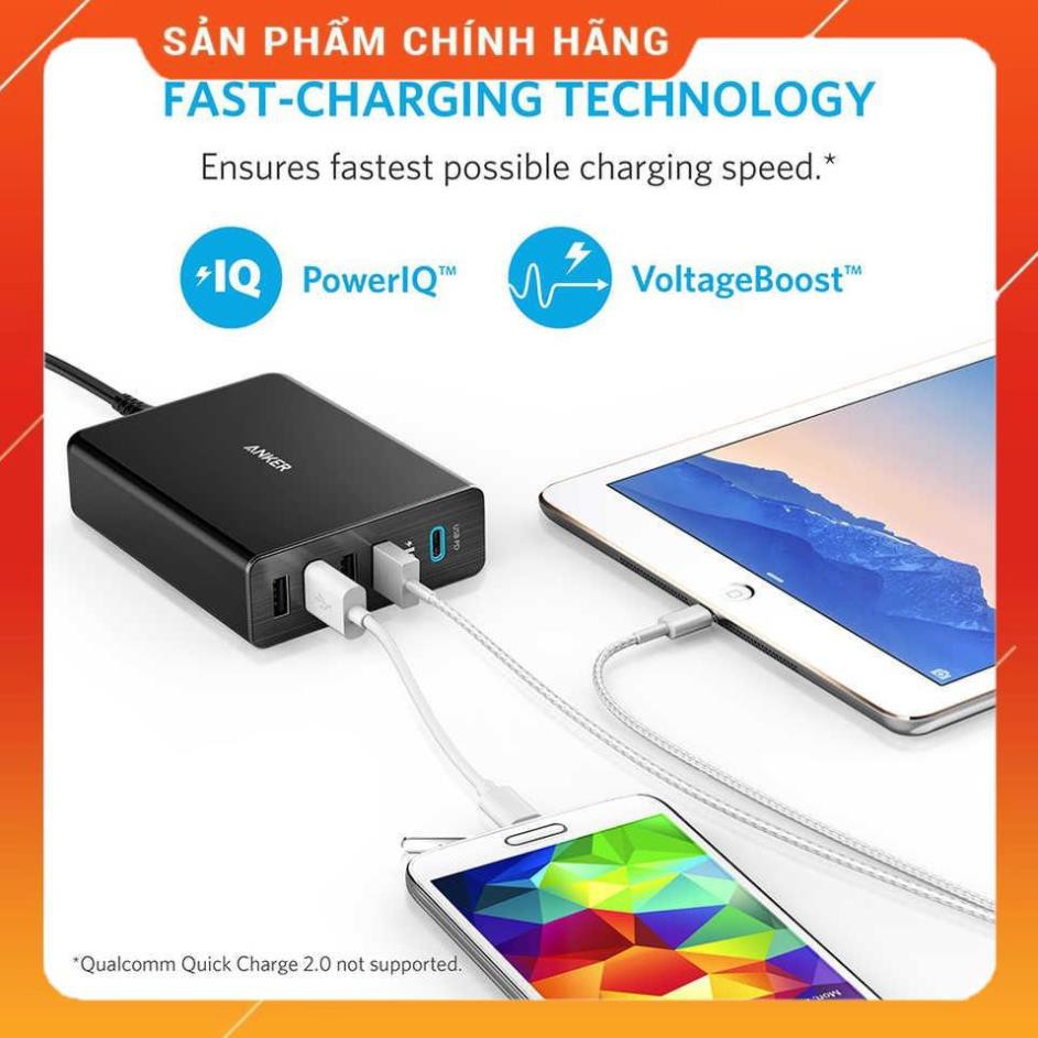 Cóc củ sạc nhanh 60W 4 cổng IQ USB & 1 cổng PD Type-C chính hãng Anker PowerPort +5 (Max 3A / Type-C và 2.4A / USB)