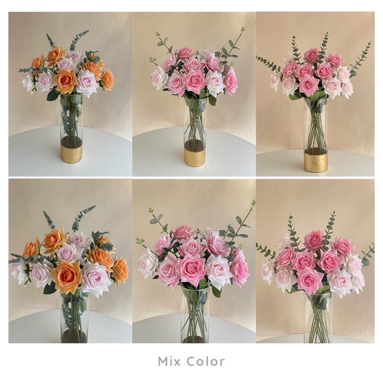 Cành Hoa Hồng Lụa Cao Cấp (Cánh Nhọn), Phụ kiện trang trí, chụp ảnh