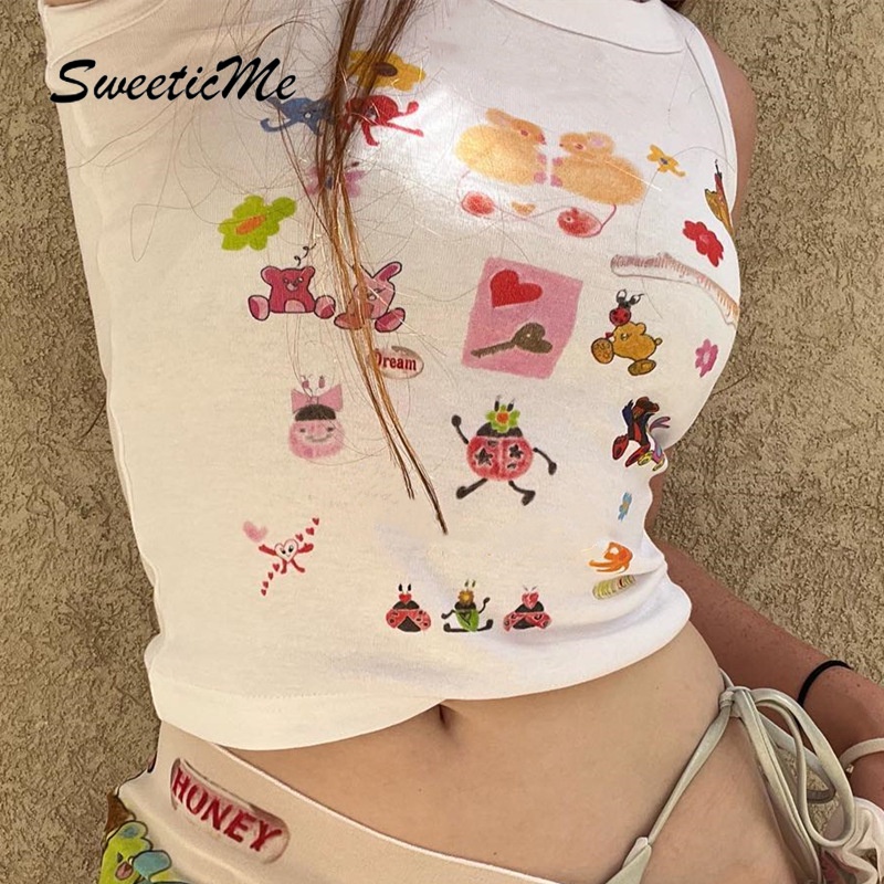 Áo Croptop Hai Dây Dáng Ôm In Họa Tiết Thời Trang Mới Mẻ Trẻ Trung Cho Nữ