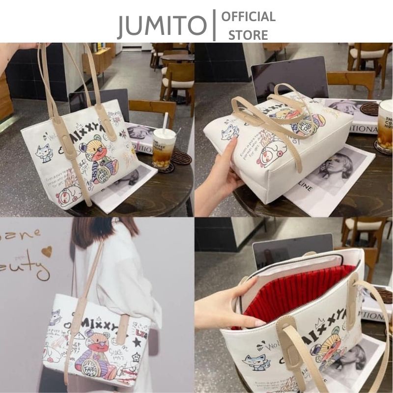 Túi xách nữ big size hoạt tiết gấu dễ thương da đựng được nhiều đồ JUMITO T1.037.GAU