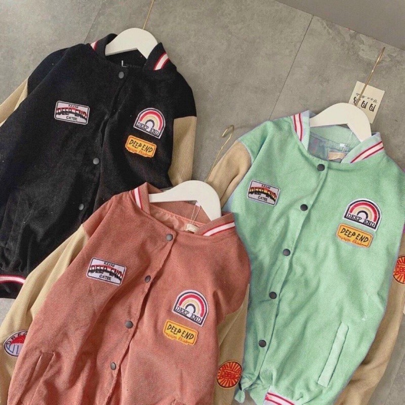 Áo khoác kaki nhung gân thêu logo dáng bomber cầu vồng, kèm ảnh thật