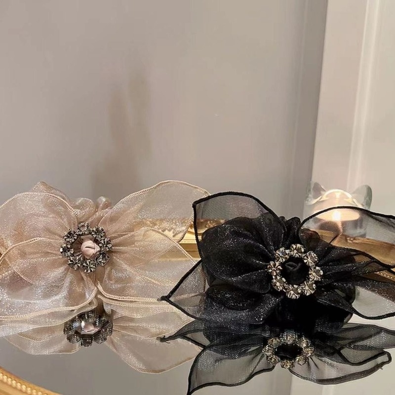 Dây Buộc Tóc Cao Su Co Giãn Bọc Vải Lưới Đính Hoa Sang Trọng Cho Nữ