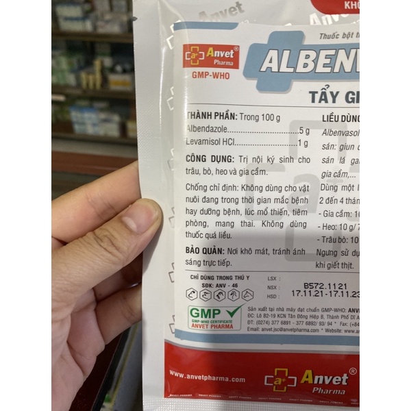 Albenvasol 100gram -gi.un s.án dùng cho gia cầm, gia súc