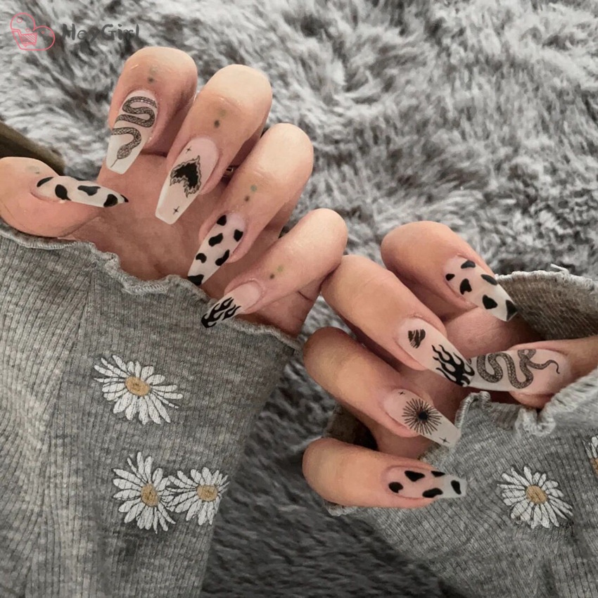 Set 24 móng tay giả họa tiết rắn hợp thời trang có thể tháo rời