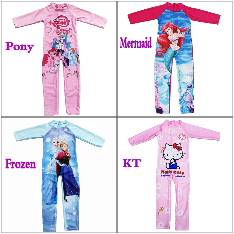 Bộ đồ bơi dài tay in họa tiết nàng tiên cá/Frozen/ngựa con/Hello Kitty cho bé gái 3-11T