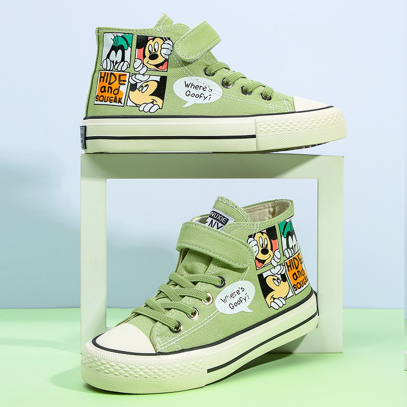 Giày Vải Canvas Đế Mềm Cổ Cao In Hình Chuột Mickey Thời Trang Năm 2021 Cho Bé Trai Gái