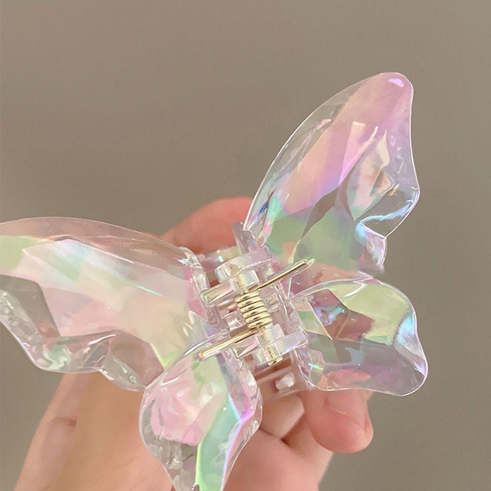 TWINKLE Kẹp Tóc Càng Cua Bằng Acrylic Hình Bướm Màu Laser Lấp Lánh Kiểu Vintage Thanh Lịch Cho Nữ